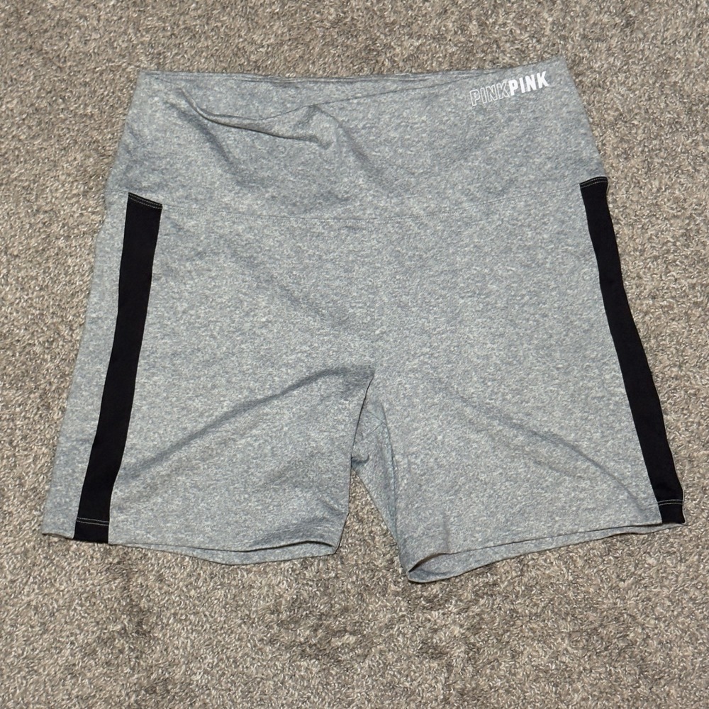 Pink Victorias Secret Active Biker Shorts Gray Black Stripe High Waist XL